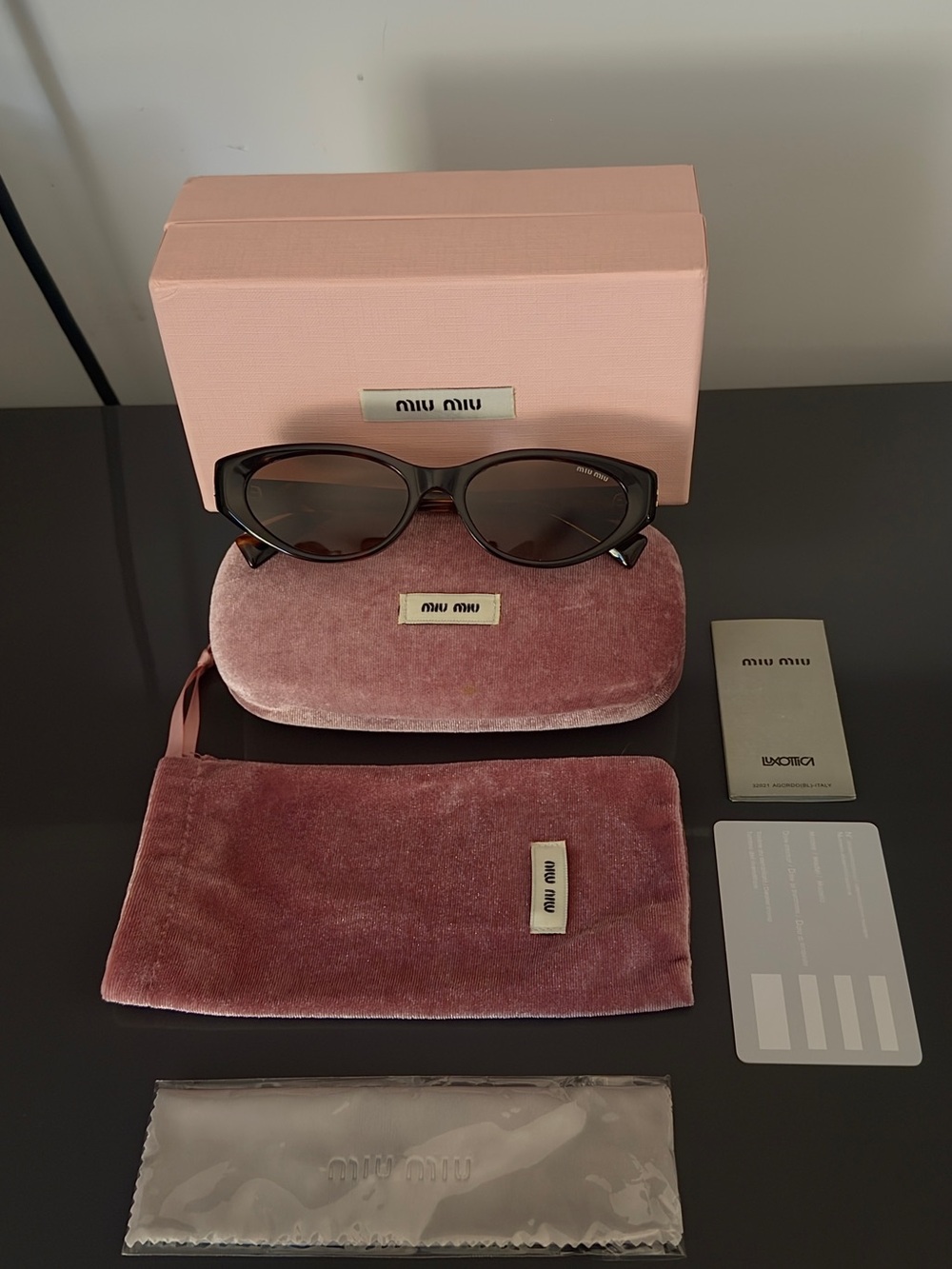 Miu Miu SMU 03Z-F Black/Brown Tortoise Cat Eye Sunglasses Made in Italy